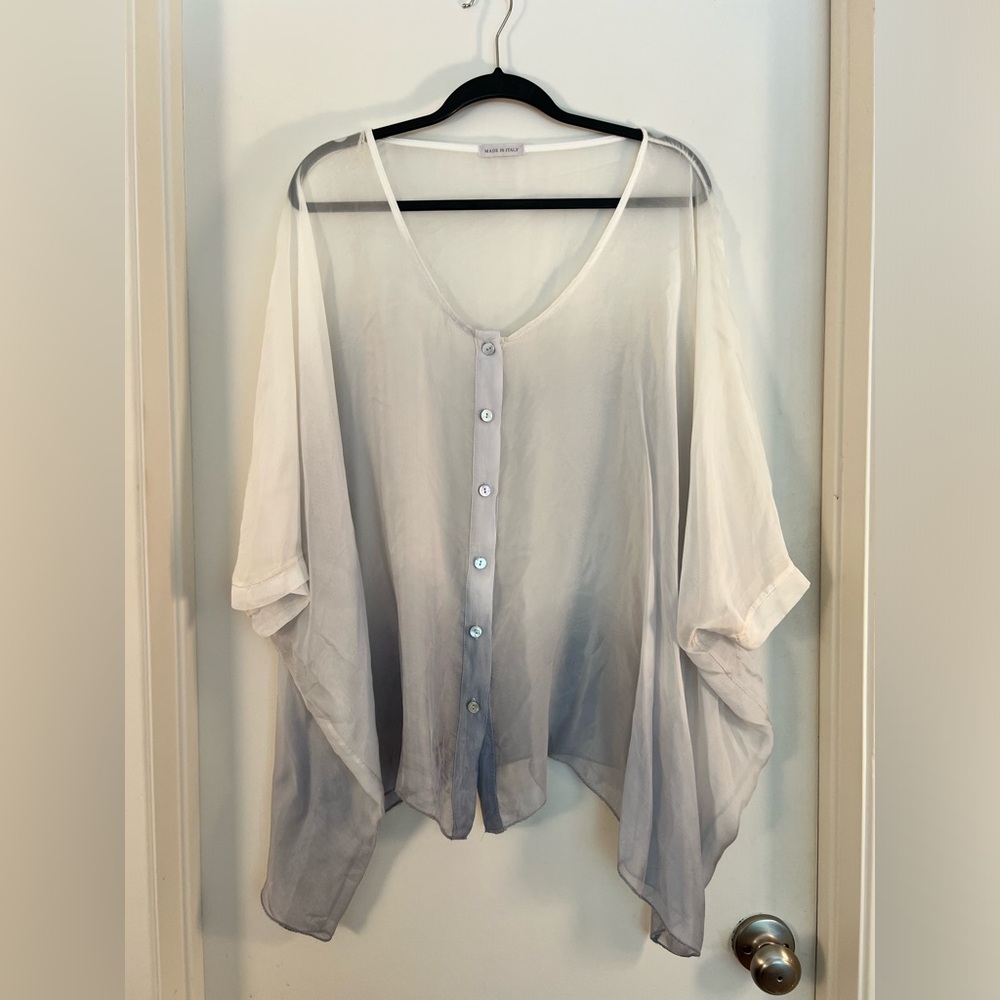 MADE IN ITALY See-Through Blouse. Blue Ombré in color.